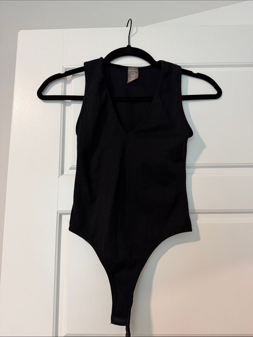 Black Ribbed V-Neck Women's Bodysuit
